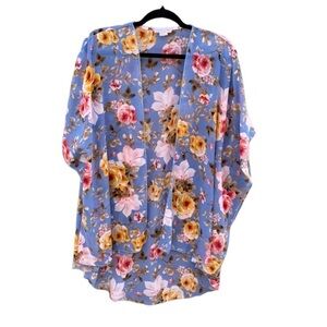 Emory Park Sky Blue Floral Short Kimono Beach Cover Up Sz S